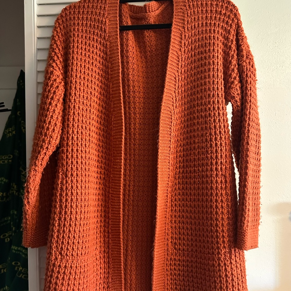 Women's Orange Knit Cardigan Sweater